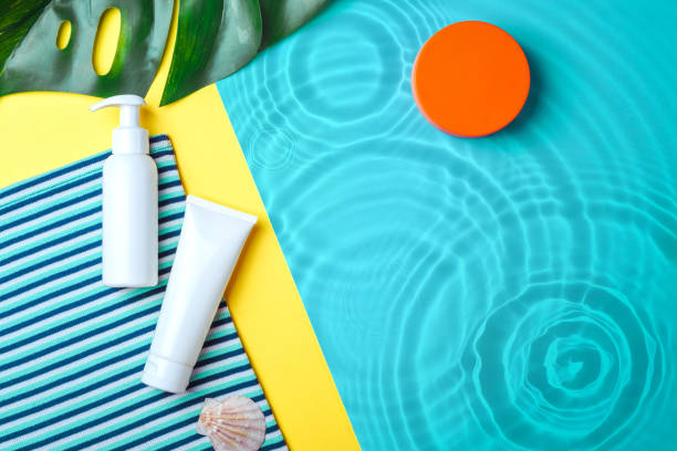 istock Packaging mockups Sunscreen cosmetics with SPF and moisturizing skin protection from UV 1410874894