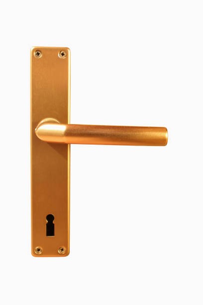 Shiny metal door handle isolated on white