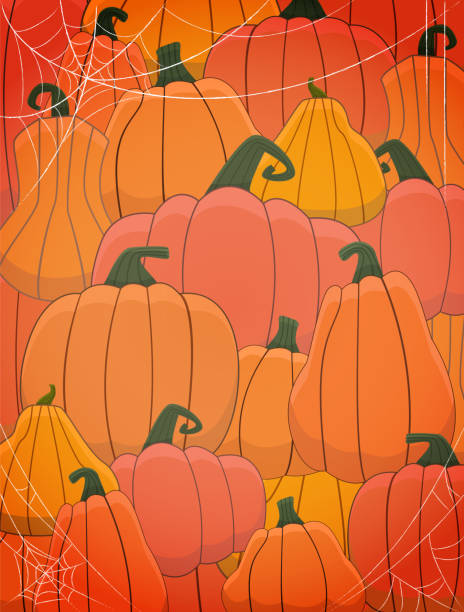 Various pumpkin pattern with spider web vector background illustration vector art illustration