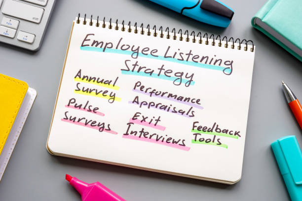 istock Marks about employee listening strategy in the notepad. 1410875523