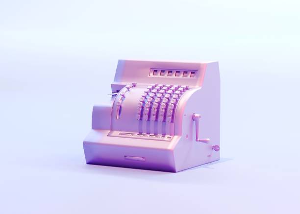 Cash register with LCD display on background