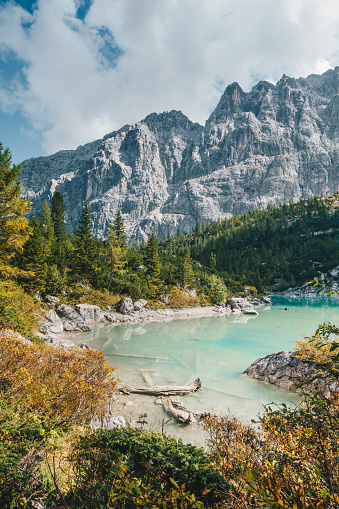 Scenic view of Sorapis Lake, Dolomites, Italy
