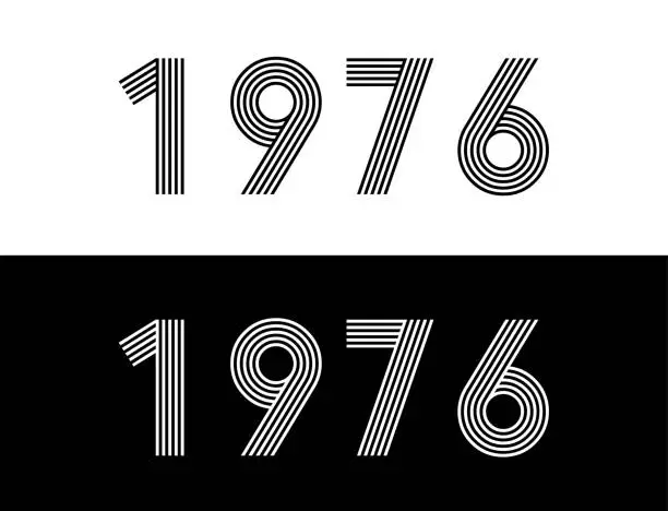 Vector illustration of Year 1976. Commemorative date for birthday and celebration. Set in black and white with retro font.