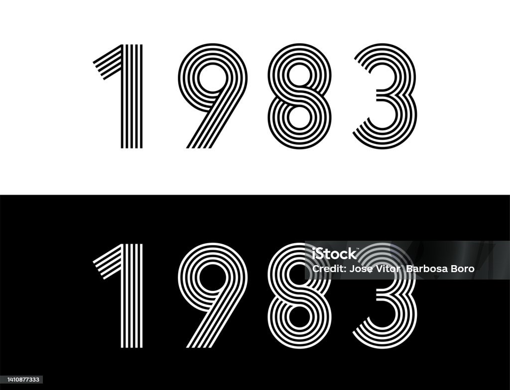 Year 1983. Commemorative date for birthday and celebration. Set in black and white with retro font. 1983 stock vector