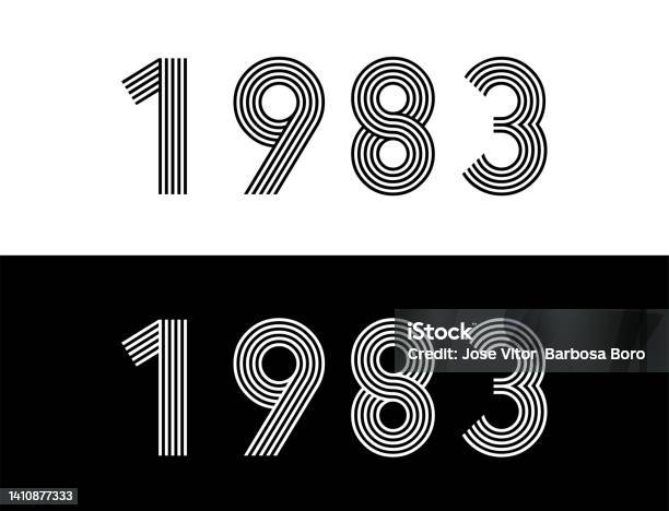 Year 1983 Commemorative Date For Birthday And Celebration Set In Black And White With Retro Font Stock Illustration - Download Image Now