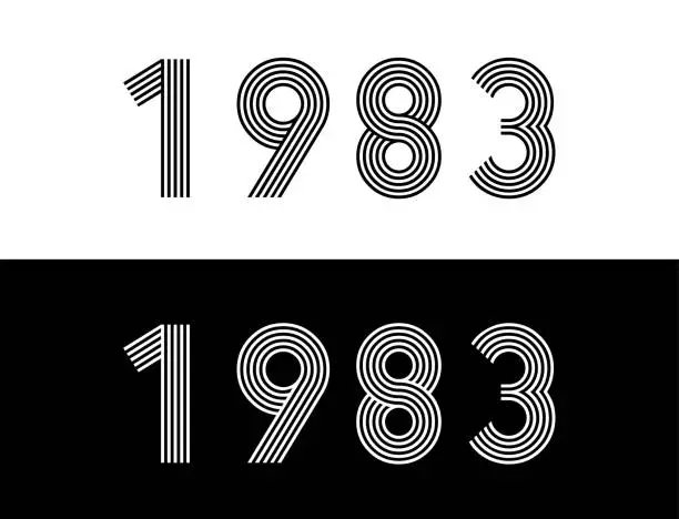 Vector illustration of Year 1983. Commemorative date for birthday and celebration. Set in black and white with retro font.
