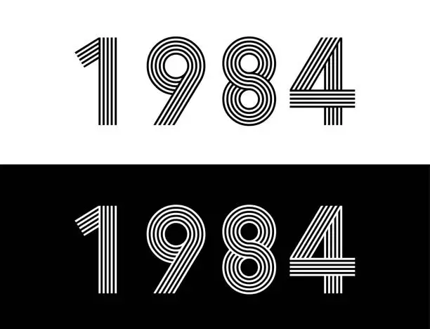 Vector illustration of Year 1984. Commemorative date for birthday and celebration. Set in black and white with retro font.