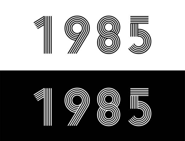 ilustrações, clipart, desenhos animados e ícones de ano 1985. data comemorativa para aniversário e celebração. coloque em preto e branco com fonte retrô. - 1985