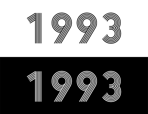 Year 1993. Commemorative date for birthday and celebration. Set in black and white with retro font.
