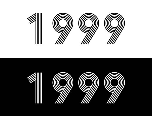 illustrations, cliparts, dessins animés et icônes de année 1999. date commémorative pour l’anniversaire et la célébration. set en noir et blanc avec police rétro. - 99