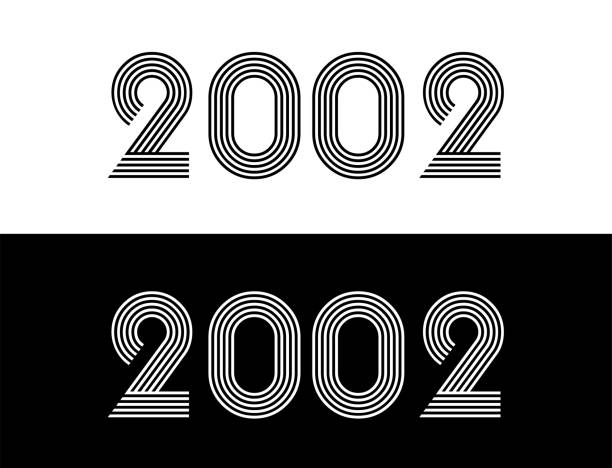 ilustrações de stock, clip art, desenhos animados e ícones de year 2002. commemorative date for birthday and celebration. set in black and white with retro font. - year 2002