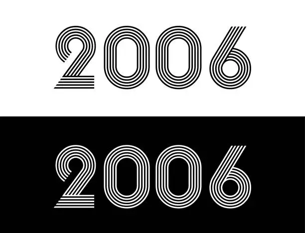 Vector illustration of Year 2006. Commemorative date for birthday and celebration. Set in black and white with retro font.