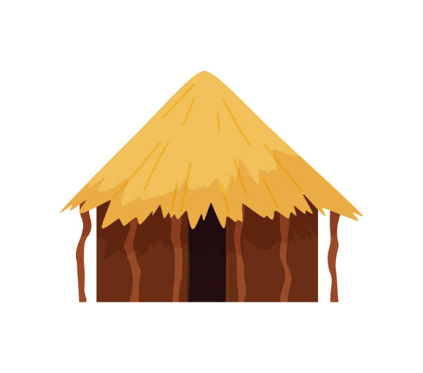 Poor village hut or shelter of straw and reeds, vector illustration isolated. Poor village hut or shelter made of straw and reeds, flat cartoon vector illustration isolated on white background. African ethnic hut or traditional dwelling. straw roof stock illustrations