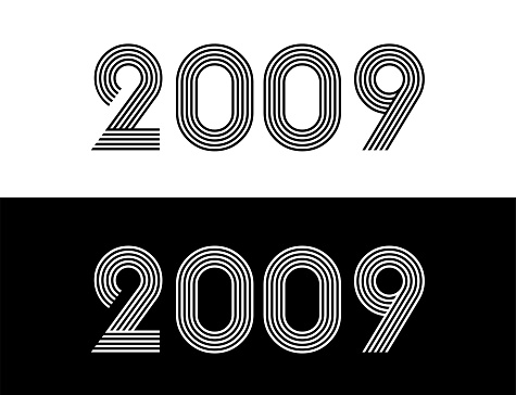 Year 2009. Commemorative date for birthday and celebration. Set in black and white with retro font.