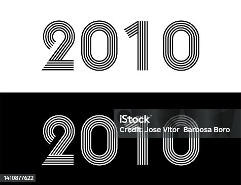istock Year 2010. Commemorative date for birthday and celebration. Set in black and white with retro font. 1410877622