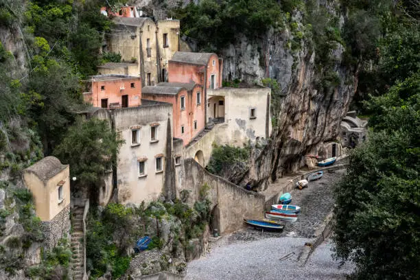 Photo of Beautiful traditional fishermens houses in the Fjord of Furry at the Amalfi Coast, Italy