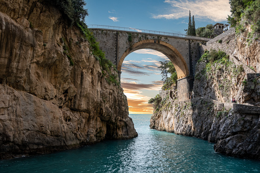 Scenic arch bridge at the Fjord of Fury, Amalfi Coast of Southern Italy