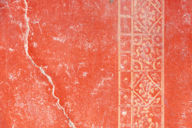 bordure geometriche sceniche in un affresco di un'antica villa romana, italia - affresco foto e immagini stock