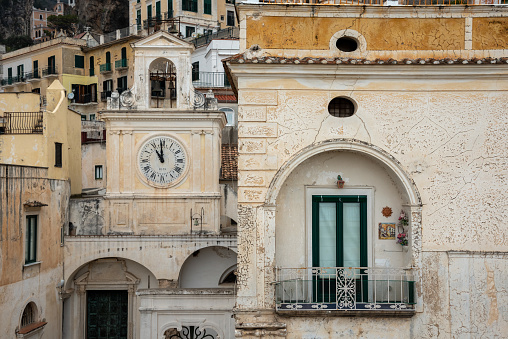 Traditional Italian houses in the town of Atrani at the Amalfi Coast, Southern Italy