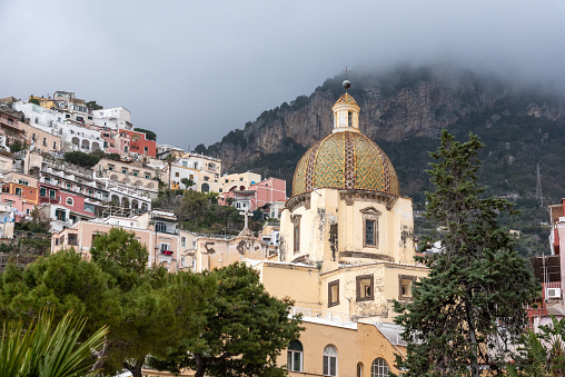Cupola of the church Santa Maria Assunta in Positano, Amalfi coast of Southern Italy