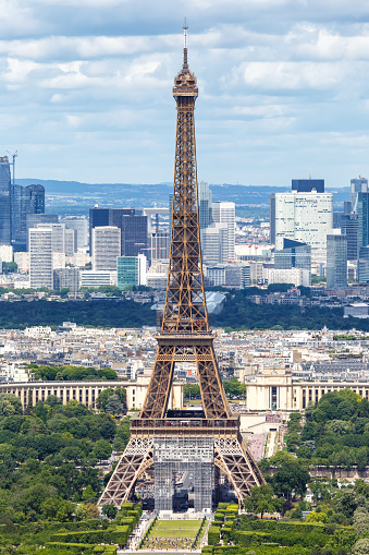 Paris Eiffel tower travel traveling landmark portrait format from above top view in France