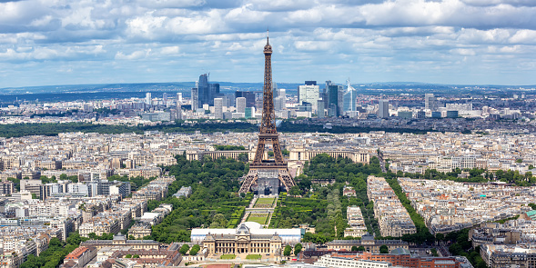 Paris Eiffel tower travel traveling landmark panorama from above top view in France