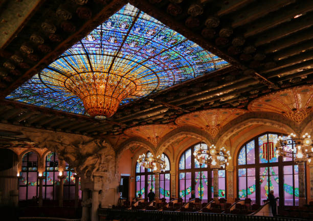 The Palau de la Musica Catalana Barcelona, Spain - May 2018: The Palau de la Musica Catalana is a concert hall, built by the architect Lluis Domenech i Montaner between 1905 and 1908 berk stock pictures, royalty-free photos & images