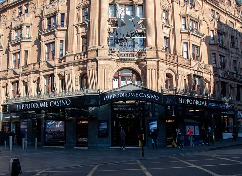 London, United Kingdom - April 26 2022 -  The frontage of the Hippodrome Casino in Leicester Square