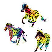 istock Colorful abstract silhouettes of three galloping horses 1410896303