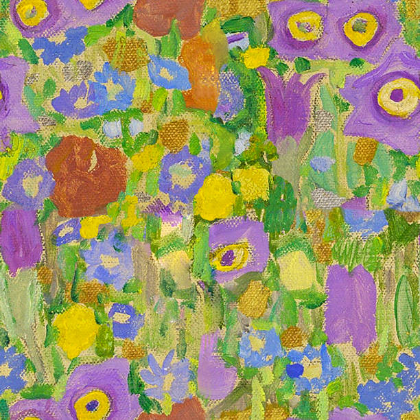 istock Seamless pattern flowers oil paint floral bright colors and paint canvas texture 1410897668