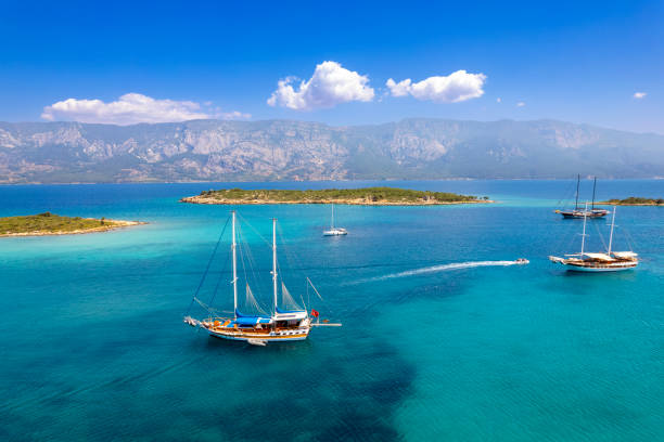Daily boat trip. Blue voyage. Boat tour. Sedir island Ula, Muğla, Turkey. I took this photo in Akyaka Sedir island in Turkey. marmaris stock pictures, royalty-free photos & images