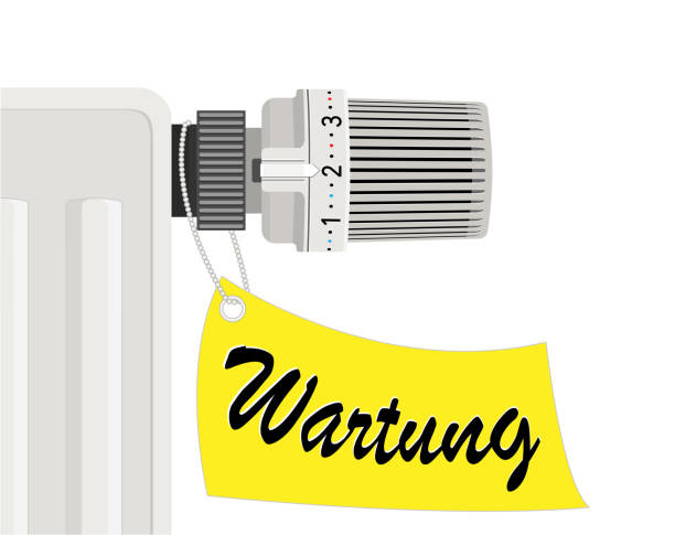 ilustrações, clipart, desenhos animados e ícones de termostato com radiador e sinal de manutenção,
texto em alemão "wartung" traduz "manutenção"
ilustração de vetor isolada em fundo branco - wartung