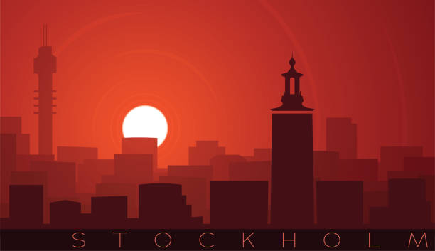 sztokholm low sun skyline scene - stockholm silhouette sweden city stock illustrations