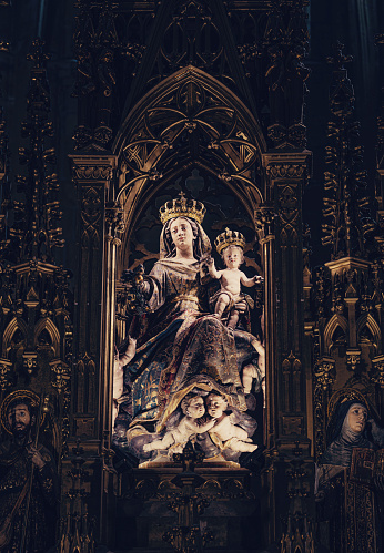 Virgin and Jesus christ in the altar of San Sebastian church of El Buen Pastor