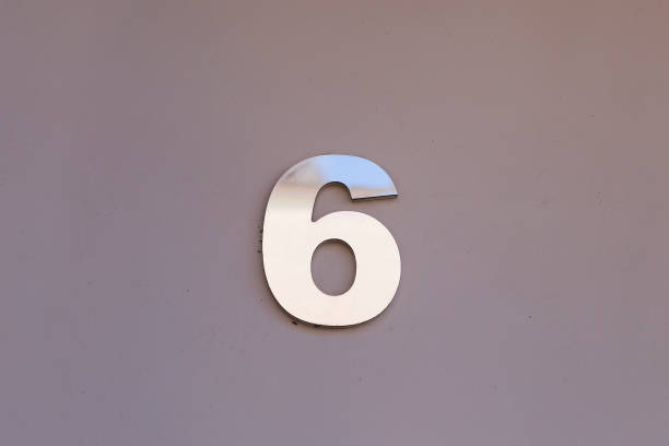 istock 6 metal number with copy space and gray tone - six 1410909163