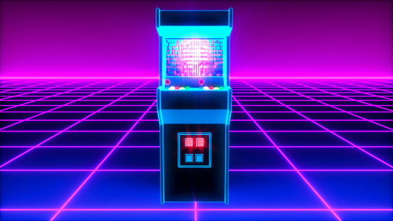 an arcade slot machine 80s style (3d rendering)