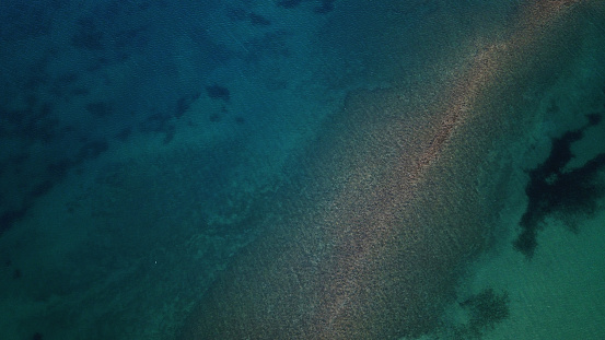 Aegean region coastline drone view, texture of water, Akbuk