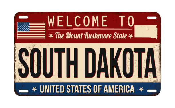 witamy w zardzewiałej tablicy rejestracyjnej south dakota vintage - license plate metal rusty old stock illustrations