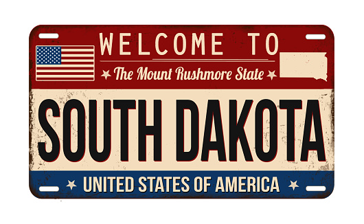 Welcome to South Dakota vintage rusty license plate on a white background, vector illustration