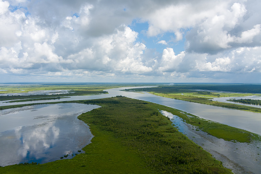 Aerial view of Big Island between Apalachee and Blakeley rivers in Spanish Fort, Alabama