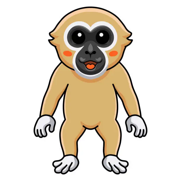 Vector illustration of Cute white handed gibbon monkey cartoon standing