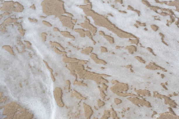 istock Sea water puddle background on beach sand 1410922731