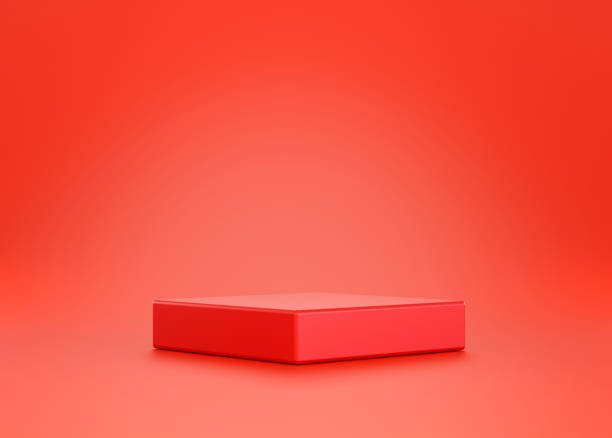 istock Red podium pedestal minimal product display abstract background 3D illustration empty display scene presentation for product placement 1410924596