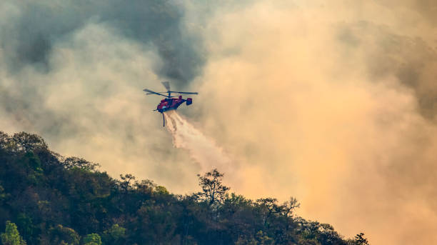 istock Fire fighting helicopter dropping water onto wildfire 1410925445
