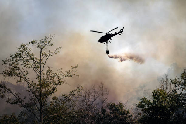 istock Fire fighting helicopter dropping water onto wildfire 1410925451