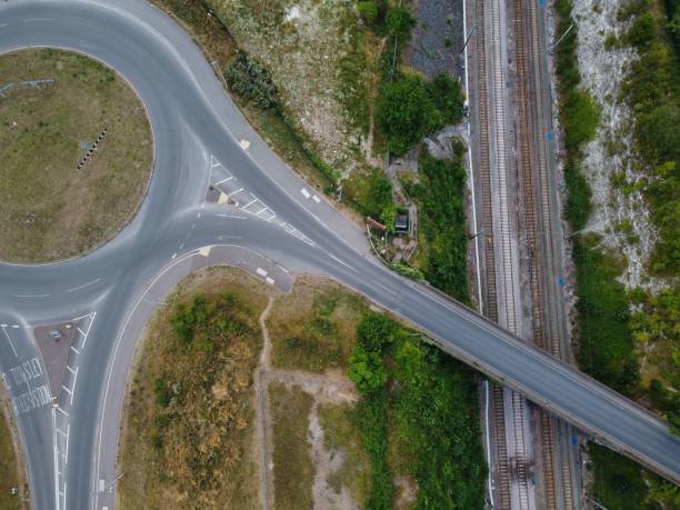 istock Aerial View and High Angle Footage of British Motorways Interchange 1410935648