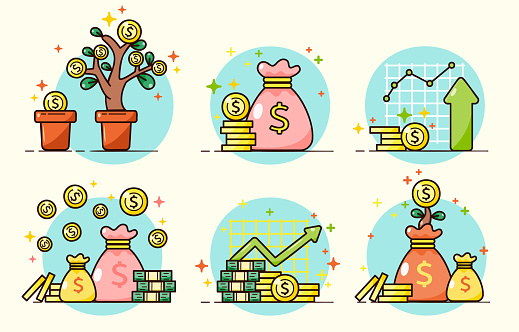 Koleksi Investasi Keuangan Dan Bisnis Yang Berkembang Dalam Gaya Kartun