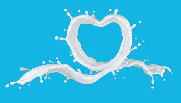 istock 3d illustration of heart shape milk splash on blue background with clipping path 1410936948