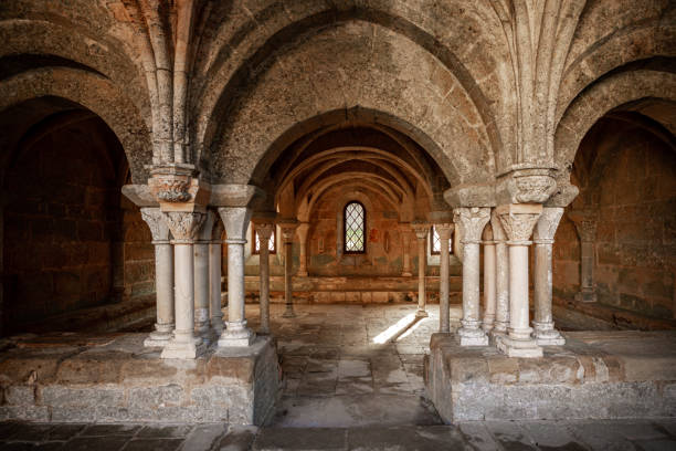The chapter-house of the cloister of the Frontfroide Abbey, France stock photo
