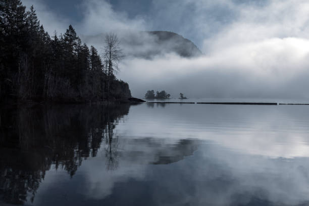 Morning Fog At Lake Cowichan stock photo